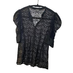 Armani Exchange Lace Blouse - Sheer, Button Up, Short Sleeve - Small